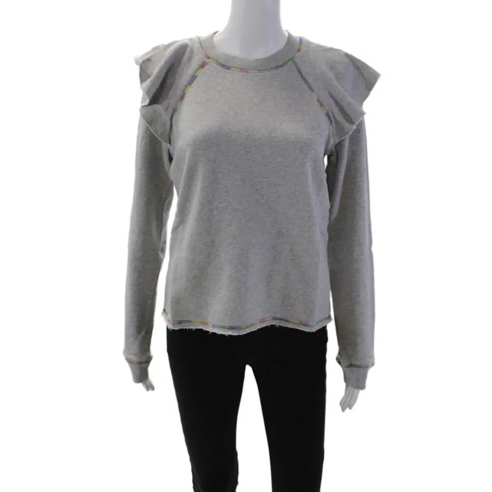 Something Navy Womens Meghan Ruffle Shoulder Sweatshirt Gray Cotton Size XS